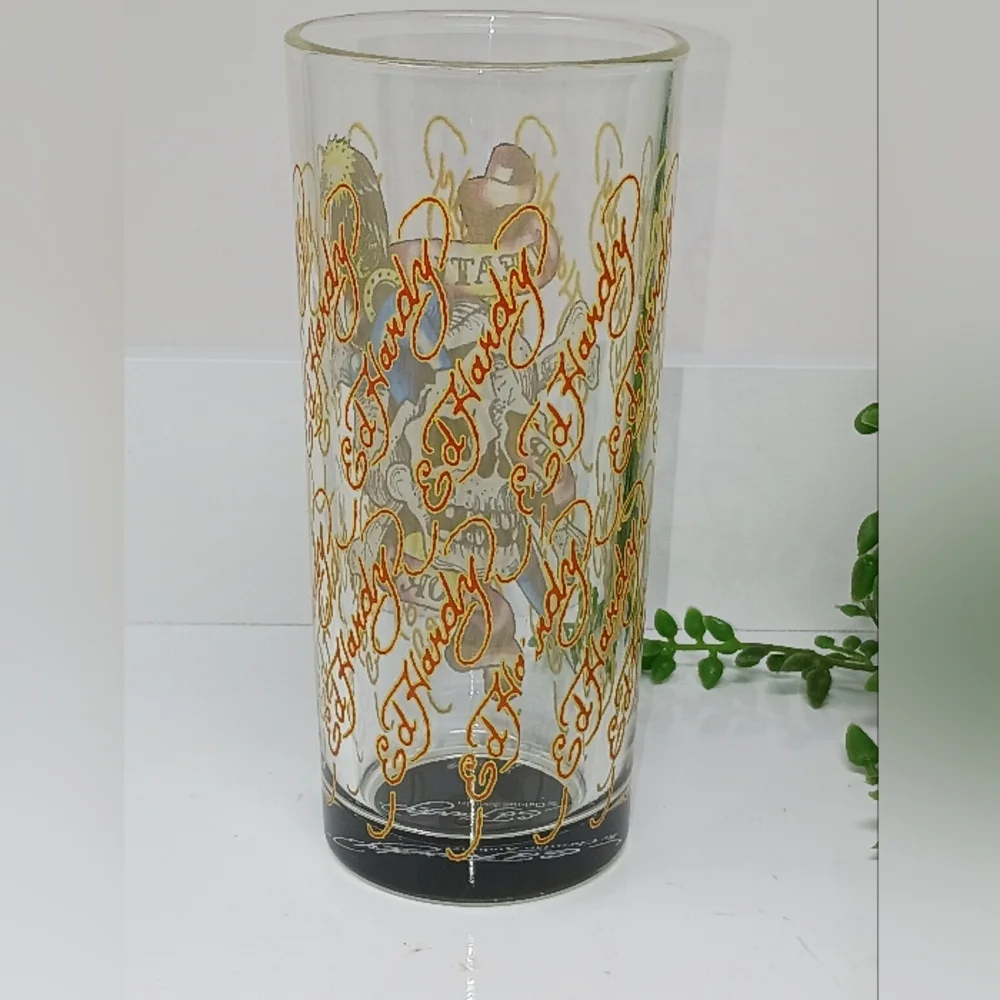 Ed Hardy By Christian Audigier Skull Art Glass with Colorful Design